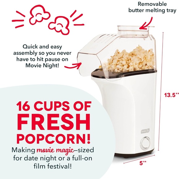 Hot Air Popcorn Popper Maker with Measuring Cup to Portion Popping Corn Kernels - Picture 2 of 7